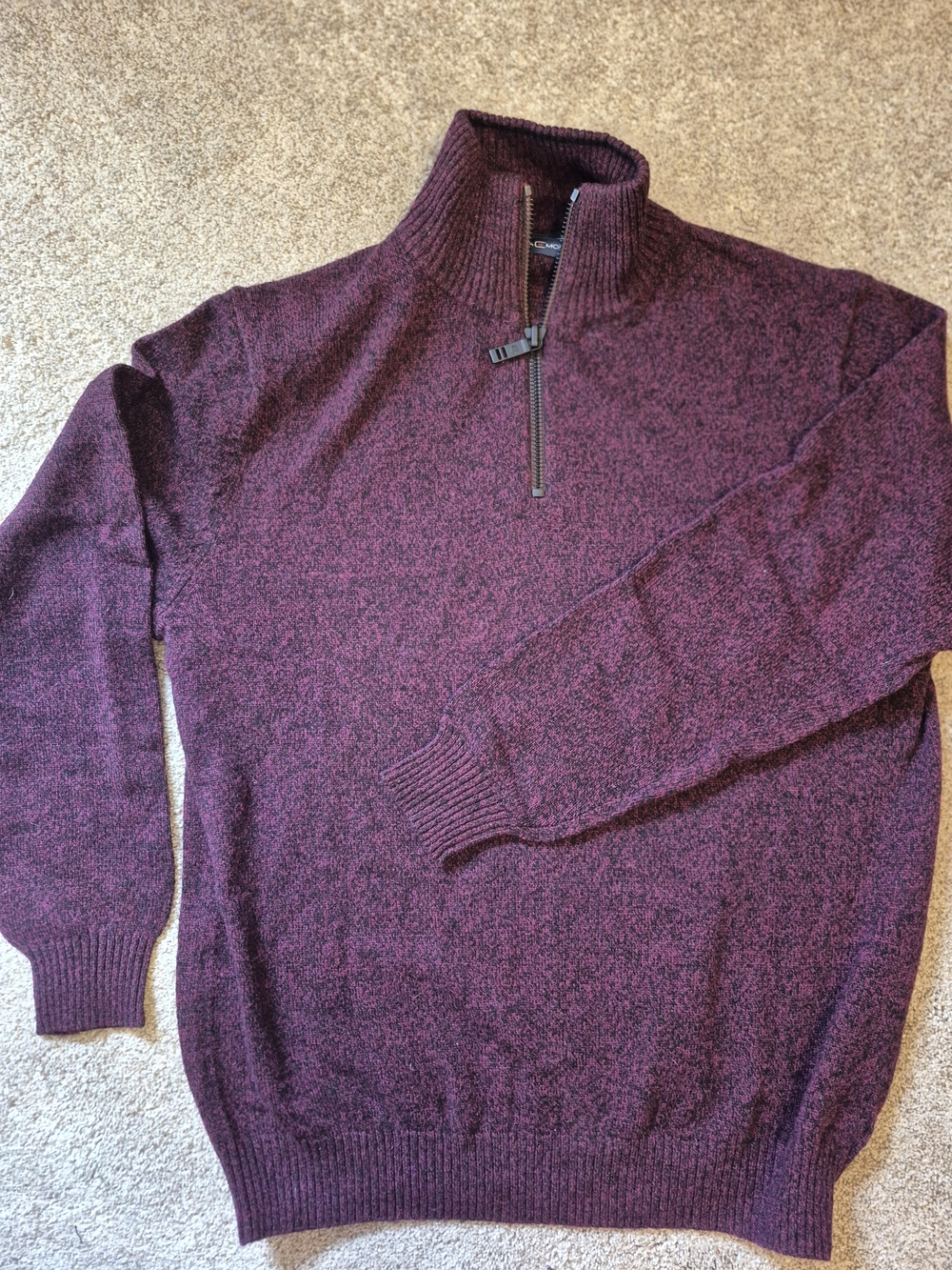 Vintage NWT Men's Wool Mix Quarter-Zip Sweater in Maroon Burgundy Large